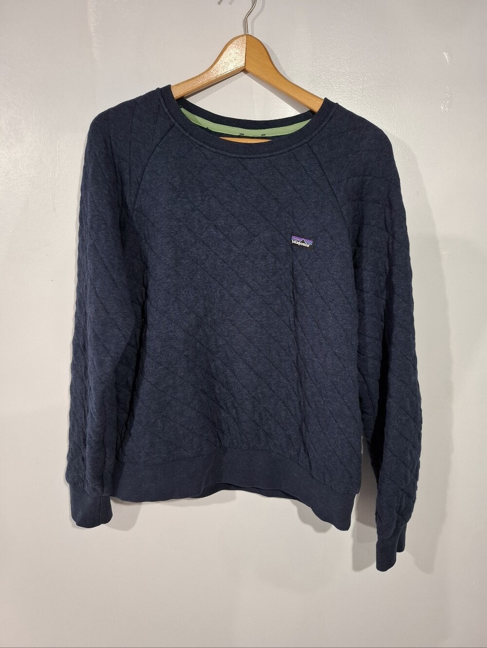 Patagonia Work Wear Women's Quilted Crewneck Sweatshirt Navy Organic Cotton Sz L - Picture 4 of 13